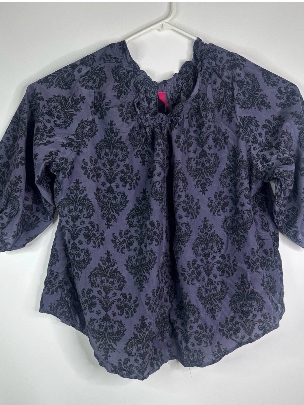 Pure Energy Purple Blouse with Black Damask Print